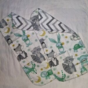Woodland Animals Burp Cloths Set Rabbit Fox Raccoon Baby‎ Shower Gift